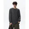 Camiseta casual de rayas con cuello redondo y manga larga para hombre, estilo ins, otoño, talla grande, marca de moda, corte holgado, camiseta interior para personas con sobrepeso