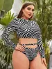 Bikini Europeo y Americano 2026 Comercio Exterior Tallas Grandes Traje de Baño Hecho a Medida Sexy Transfronterizo Ropa de Playa para Mujeres con Curvas Manga Larga Estampado de Zebra