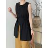 Nuevo Vestido Tank con Abertura Delantera 2026 para Mujer, Verano Nuevo Estilo Coreano Suelto Adelgazante con Cordones Top de Capas de Largo Medio