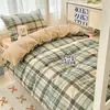 Juego de Cama de Tres Piezas de Algodón Puro Simple de Verano para Dormitorio de Estudiantes Universitarios, Sábana, Funda de Edredón, Sábana Ajustable Juego de Cama de Seis Piezas