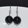 Pendientes de gancho de obsidiana negra dorada, diseño simple y personalizado, estilo commuter moderno y versátil, venta al por mayor
