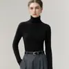 Suéter de punto de una sola pieza sin costuras de cuello alto 100% cachemira para otoño e invierno para mujer, tejido de punto ajustado acanalado