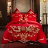 Juego de Cuatro Piezas para Recién Casados Rojo Grande Boda Boda Boda Boda Funda de Edredón de Algodón Bordado Regalo de Acompañamiento para Boda Ropa de Cama