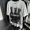 Algodão pesado de 190g marca de moda vermelho rosa três cães pretos camiseta de manga curta design masculino e feminino senso de design nicho top de casal