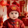 Gorro de Protección para Orejas de Bebé para Niños y Niñas, Gorro de Lana Tejido Cálido de Invierno Rojo, Gorro Festivo de Año Nuevo para Bebé para Felicitaciones de Año Nuevo