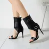 Sandalias de caña alta para mujer Verano Nuevo Tacón Stiffel Tacón Súper Alto Sandalias Caladas Punta Abierta Hebilla de Cinturón Sandalias Romanas Zapatos de Moda para Mujer