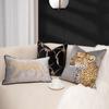Entrada Lujo Estilo Americano Almohada Bordada de Leopardo Sala de Estar Sofá Cojín de Felpa Bronceado Cojín Lumbar Villa Hotel Mesita de Noche Cojín Cuadrado