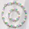 Pulsera y collar de imitación de concha de jadeíta verde natural y jade morado, juego de regalo para el Día de la Madre