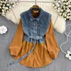 Otoño e Invierno 2023 Nuevo Estilo Retro Hong Kong Elegante Vestido Camisa de un solo botón Mono de una pieza de mezclilla con costuras en línea A