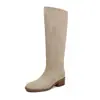 Botas femininas de camurça de cano alto, novo estilo coreano de inverno, bico redondo, botas slip-on de salto médio, botas femininas retas acima do joelho