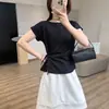 Camiseta com Cadarço na Cintura e Mangas Morcego! Tecido de Algodão Fresco com um Design Estiloso que Esconde a Figura, Top Emagrecedor de Manga Curta para o Verão