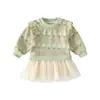 Nueva colección de otoño: Conjunto de ropa infantil de conejito con estampado completo, vestido tipo dos piezas con falda de malla y suéter para niñas