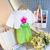 Novo Conjunto de Verão Infantil Casual Roupa Infantil Meninas Moletom com Flor Calças Primavera & Outono Blusa Única