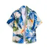 Ropa de árbol de coco de Sanya, talla grande, suelta, para parejas, estilo hip-hop, manga corta, camisa de flores Mahjong, estilo retro de Hong Kong, estilo japonés para hombres y mujeres