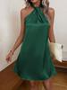 Vestido de cetim europeu e americano transfronteiriço primavera e verão Amazon novo com decote halter saia solta sexy moda feminina