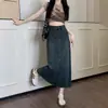 Falda de Mezclilla para Mujer, Línea A, Petite, Tallas Grandes, para Chicas Gorditas, Verano de Cintura Alta, con Abertura, Estilo Delgado, Falda Larga de Figura de Pera