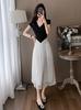Vestido Negro de Alta Gama con Cuello en V para Mujer Verano 2025 Nuevo Moda Elegante de Alta Gama Estilo Francés Falda Larga