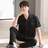 Pijama Masculino Verão Algodão Puro Calça Manga Curta Cardigan Senso de Alta Qualidade Primavera e Verão Solto Tamanho Grande Roupa de Casa Terno Masculino Verão