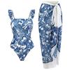 [Traje de baño tipo suit para vacaciones en aguas termales para mujer] Traje de baño de playa con falda de gasa de gasa cruzada europea y americana Amazon