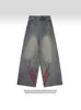 Jeans de Pierna Ancha Sueltos con Tres Rayas para Hombres y Mujeres, Pantalones Rectos Rayados con Parche de Cinta Punk Vintage de Moda