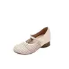 Zapatillas de Verano 2026 para Mujer, Nuevo Estilo, con Aumento Interno de Altura, Puntera Cerrada, Sandalias Mary Jane con Patrón Tejido Calado