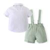 Fábrica de resistencia al por mayor en stock nuevo de verano 2023 conjunto de camisa de manga corta y pantalones cortos de tirantes para niño gentleman europeo y americano