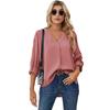 Camisa de Gasa Europea y Americana para Mujer Otoño e Invierno 2022 Amazon Color Puro Moda Top Casual de Manga Larga con Cuello en V para Mujer