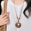 Collar Trenzado de Cuerda con Perlas de Piedra Natural para Mujer, Cadena para Clavícula de Piedra Ojo de Tigre Estilo Chino Nuevo Vintage, Accesorio Largo Colgante para el Cuello con Manchas