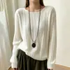 Suéter de Punto Cableado con Lentejuelas Cuello Redondo para Mujer 2026 Otoño Invierno Nuevo Estilo Estilo Perezoso Color Sólido Suave Manga Larga Top de Punto