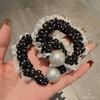 Anillo para el cabello con perla y lunares blancos y negros, estilo francés Chanel, con encaje elástico, cuerda para el cabello, tendón de goma, accesorios para el cabello, tocados