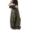 Jeans de camuflaje estilo americano de pierna ancha, nueva colección primavera/otoño 2026, corte holgado, efecto adelgazante, tela fluida, pantalones de pierna recta adecuados para figuras petite