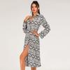 Vestido Casual Longo Estampado Novo Estilo Europeu e Americano Primavera/Outono com Estampa de Pele de Cobra e Gola Reversível Atacado Jr9058