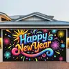 Fabricante Transfronterizo Wholesale Personalizado Tela de Fondo de Año Nuevo Feliz Año Nuevo Decoración de Puerta de Garaje Banner de Fondo Banner para Puerta