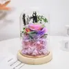Cúpula de Cristal con Flor de Rosa y Luz, Flor de Jabón, Flor Preservada, Regalo Transfronterizo para el Día de San Valentín