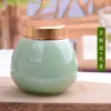 Tarro Mini Celadón Tapa Metálica Sellado Tarro para Té Tarro Sellado a Prueba de Humedad Botella para Polvos Aromáticos Tarro de Almacenamiento de Alimentos Modelo Portátil para Viaje