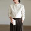 Toma Real de Camisa de Madera Estilo Palacio Francés con Cuello de Oreja y Manga Larga para Mujer, Camisa Interior Cepillada, Nuevo Estilo Otoño e Invierno 2025