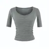 Set de estilo suave: Conjunto de dos piezas para mujer: top tipo camiseta gris de manga tres cuartos y pantalones casuales de cintura alta con cordón hasta el suelo