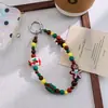 Corrente de celular com miçangas em formato de coração e estrela em blocos de cores vermelho e verde para outono e inverno de Natal, bolsa para câmera CCD, pingente personalizado