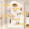Prateleira de painel perfurado organizador de mesa montado na parede rack de armazenamento multifuncional para casa sala de estar cozinha madeira maciça personalizável