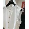Chaleco Exterior de Encaje Hueco Corto para Mujer, Estilo Delgado de Verano, Elegante Top sin Mangas de Estilo Francés