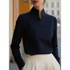 Amazon Cross-Border Outono 2026 Novidades em Roupas Femininas: Nova Camisa de Manga Longa com Gola Alta Estilo Chinês, Top Elegante de Nicho para o Trabalho para Mulheres