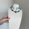Colar longo em camadas azul com contas, estilo étnico boêmio para mulheres, gargantilha elegante e vintage para a clavícula