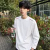 Camiseta de Manga Larga para Hombre con Flor Blanca y Gris, Marca Americana de Moda, Desestructurada, Hombro Normal, Cuello Pequeño, Sudadera con Capucha, Corte Limpio, Capa Base de Peso Pesado