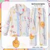 Pijamas de primavera y otoño para niños, ropa de casa para niños de manga larga con solapa suelta, pijamas para niñas, ropa de aire acondicionado para niños medianos y grandes