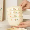 Tigela de Arroz Cor Creme Conjunto Novo de Tigelas e Pratos Domésticos Tigela de Arroz Fofa Doméstica Pratos Louça com Cor Sob Esmalte