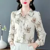 Camisa de Gasa Estampada Tops para Mujer 2025 Primavera y Otoño Nueva Camisa Fina de Manga Larga para Mujer