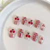 Arte de Uñas Hecho a Mano Estilo Año Nuevo Cerezas 3D Dulces y Frescas que Realzan el Cutis, Pegatinas de Uñas Portátiles con un Ambiente Festivo, Nuevo Modelo de Xiaohongshu