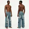 Marca da moda de comércio exterior da Amazon transfronteiriça CH Chrome réplica genuína patchwork bordado lavado desgastado perna larga jeans solto