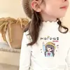 Camiseta de Manga Larga Base para Niñas con Cuello Volante, Felpa Cálida, Elegante, Cuello Semi Alto, Ropa Interior, Top Cepillado, Otoño/Invierno, para Niños Mayores