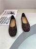 Zapatos de tacón con estampado de leopardo francés para mujer 2025 Otoño Punta redonda Planos con lazo Versátiles Zapatos Mary Jane Ligeros Suela suave